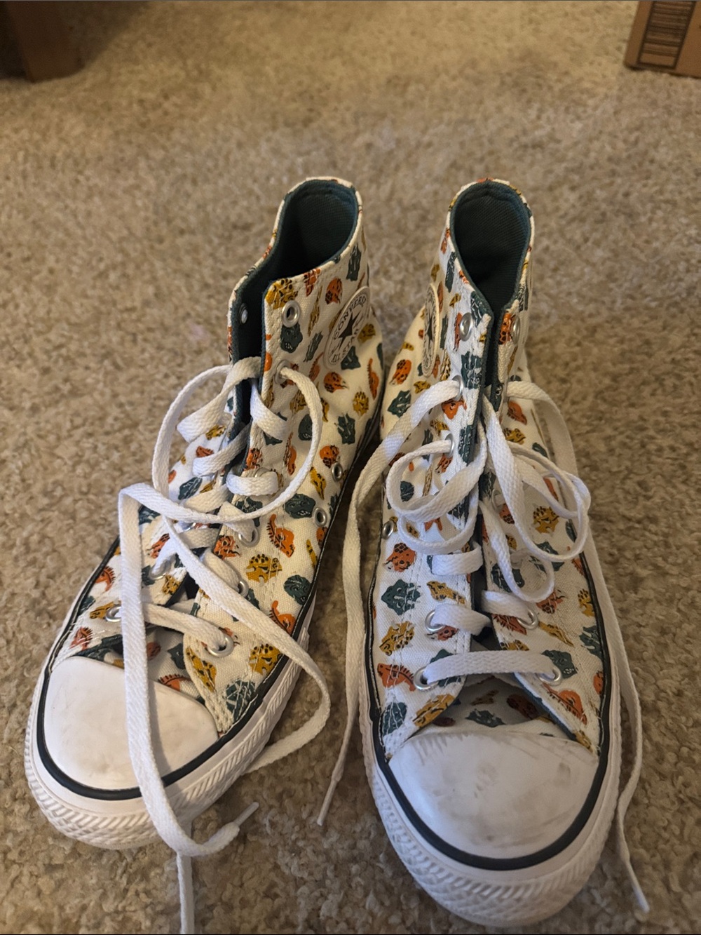 Kids High-Top Canvas Sneakers in White with Orange & Green Print
